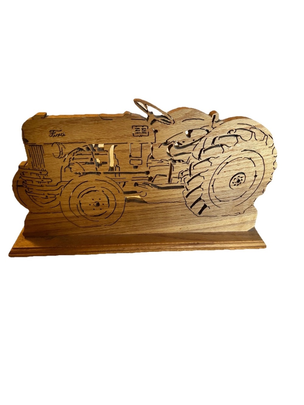 Wooden Ford Tractor Decorative Accent in Natural Brown